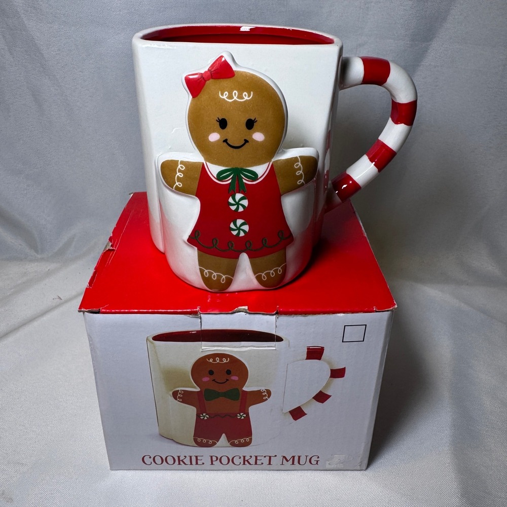 burton + BURTON Gingerbread Girl Cookie Pocket Mug Christmas Candy Cane Handle